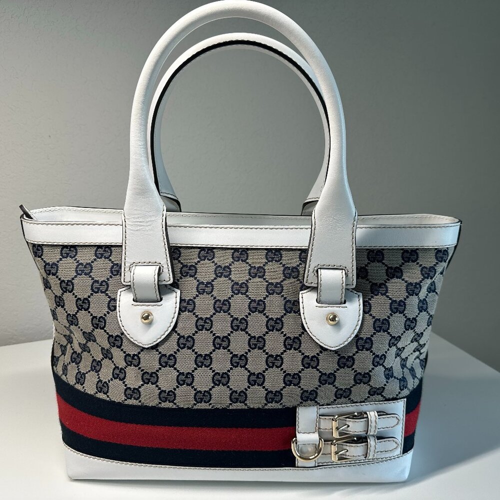 Gucci GG Canvas Navy/Red/White Web Heritage Tote